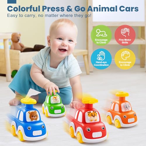 TooyBing Press and Go Car Toys for Toddlers 1-3, 4 Pack Animal Baby Car Toys for 1 2 Year Old Boy, Push Go Friction Vehicle Toys for Infants 6-9-12-18 Months, One First Birthday Gifts for Boys Girls - Image 5