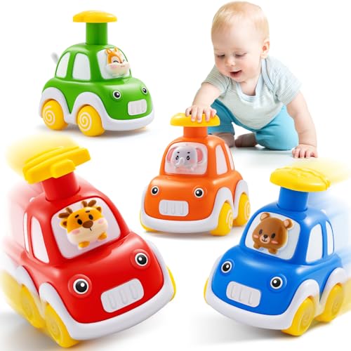 TooyBing Press and Go Car Toys for Toddlers 1-3, 4 Pack Animal Baby Car Toys for 1 2 Year Old Boy, Push Go Friction Vehicle Toys for Infants 6-9-12-18 Months, One First Birthday Gifts for Boys Girls - Image 1