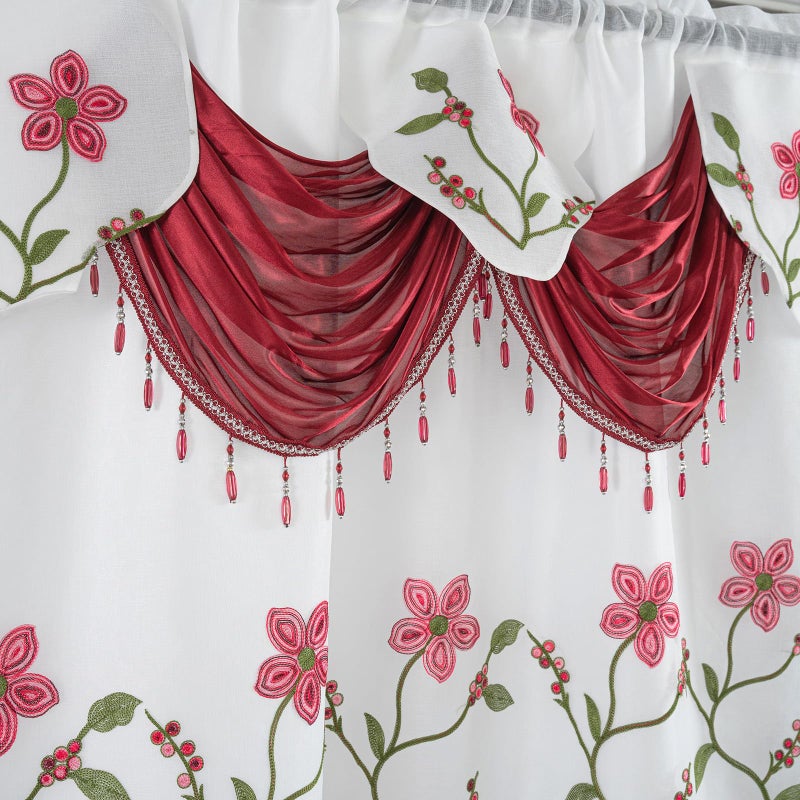 Petrichor Embroidered Sheer Curtain 2 Panels Set - Luxury Window Curtain Attached Valance with Satin Backing and 2 Tie Backs for Living Room,Dining Room, 54x84 inches, Burgundy - Image 4