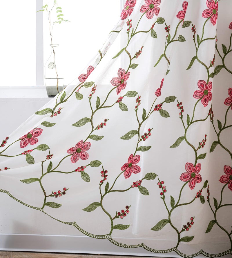 Petrichor Embroidered Sheer Curtain 2 Panels Set - Luxury Window Curtain Attached Valance with Satin Backing and 2 Tie Backs for Living Room,Dining Room, 54x84 inches, Burgundy - Image 3