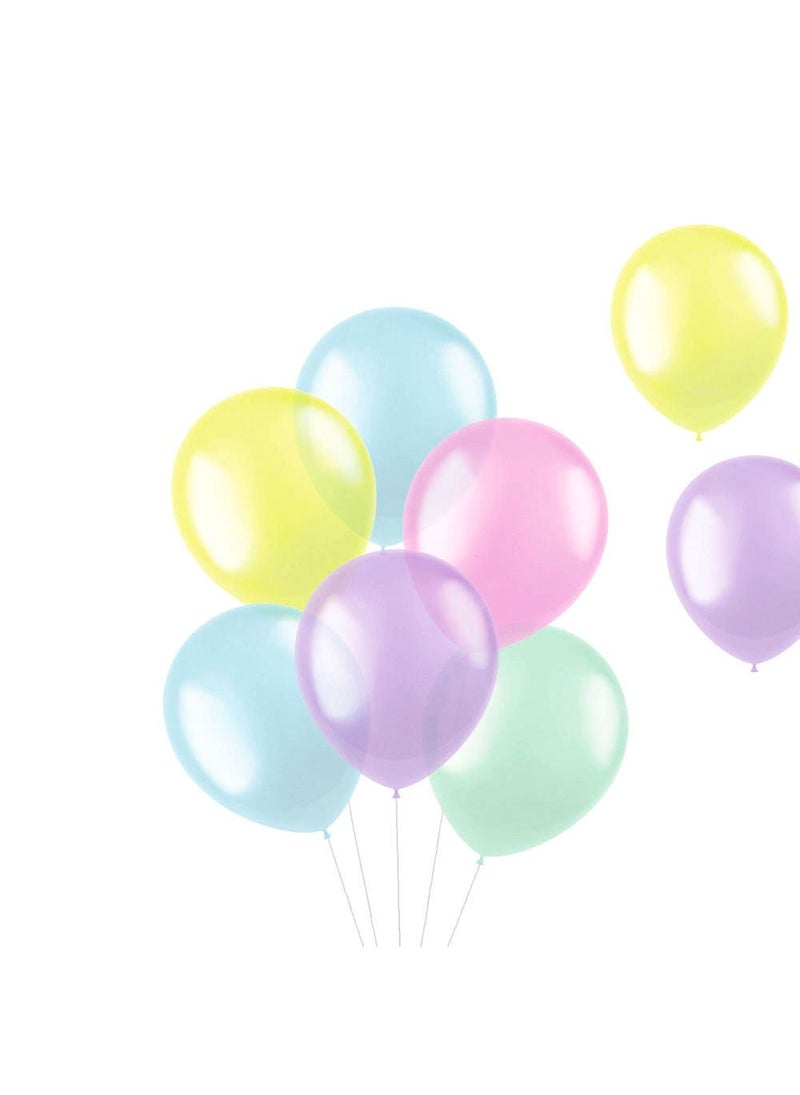 Folat Pastel Mix Transparent Latex Balloons Round Purple Green Yellow Blue 33cm 10-Pack