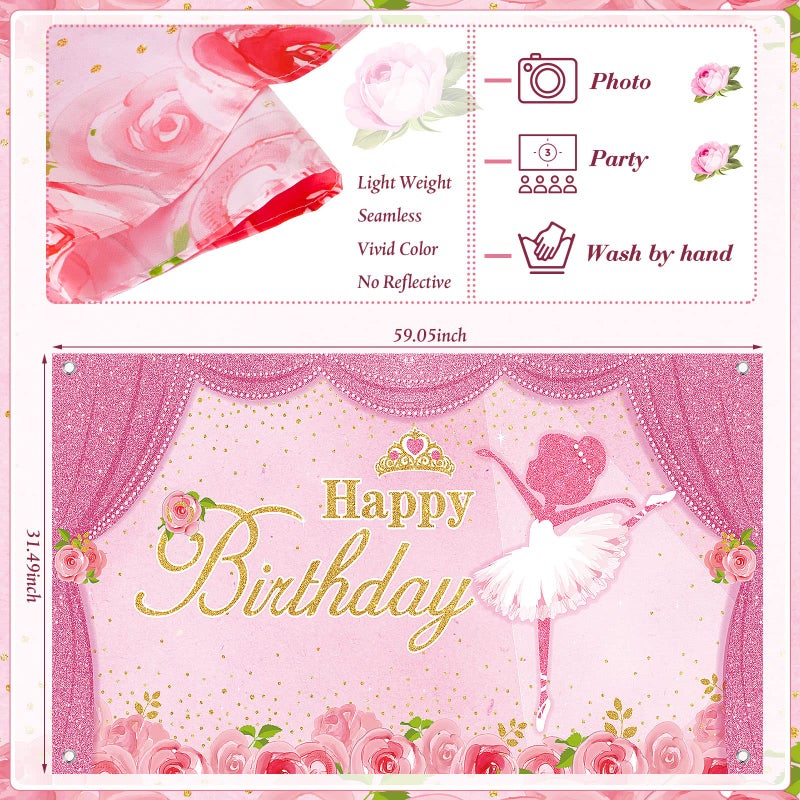 Tatuo Ballerina Birthday Party Decorations 5 x 3 ft Cute Ballet Photography Backdrops for Girls Birthday Baby Shower Dance Ballerina Party Supplies Decorations - Image 2