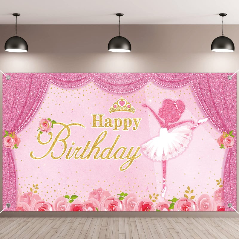 Tatuo Ballerina Birthday Party Decorations 5 x 3 ft Cute Ballet Photography Backdrops for Girls Birthday Baby Shower Dance Ballerina Party Supplies Decorations - Image 1