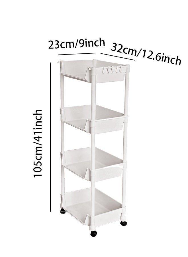 بوفان رف كتب متحرك من 4 طبقات مع عربة تخزين بعجلات، رف كتب متحرك، رف تخزين متعدد الاستخدامات للمطبخ والحمام والمكتب الدراسي - Image 2
