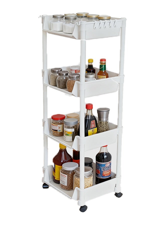 بوفان رف كتب متحرك من 4 طبقات مع عربة تخزين بعجلات، رف كتب متحرك، رف تخزين متعدد الاستخدامات للمطبخ والحمام والمكتب الدراسي - Image 1