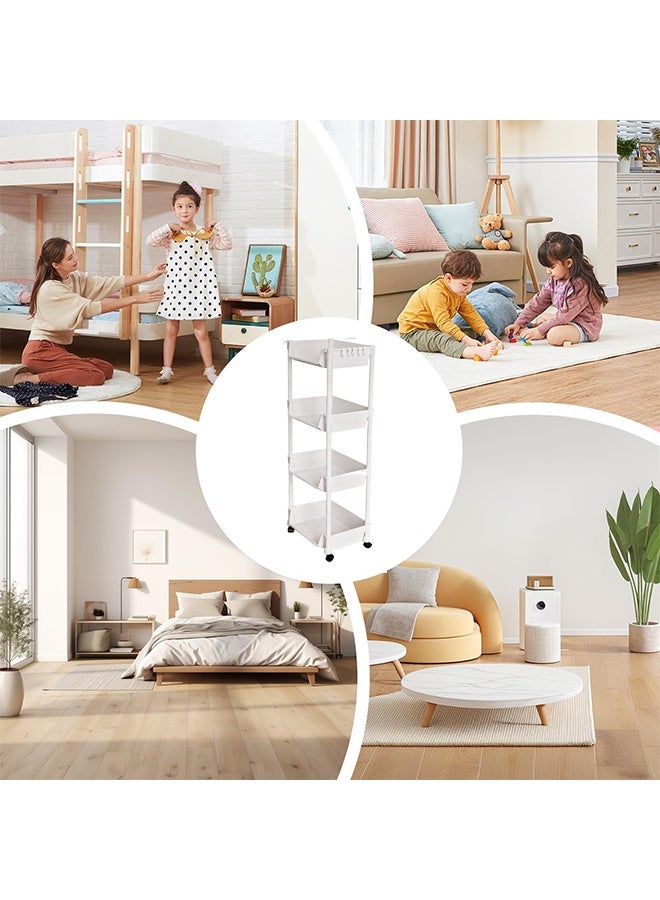 بوفان رف كتب متحرك من 4 طبقات مع عربة تخزين بعجلات، رف كتب متحرك، رف تخزين متعدد الاستخدامات للمطبخ والحمام والمكتب الدراسي - Image 5