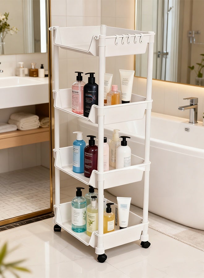 بوفان رف كتب متحرك من 4 طبقات مع عربة تخزين بعجلات، رف كتب متحرك، رف تخزين متعدد الاستخدامات للمطبخ والحمام والمكتب الدراسي - Image 4