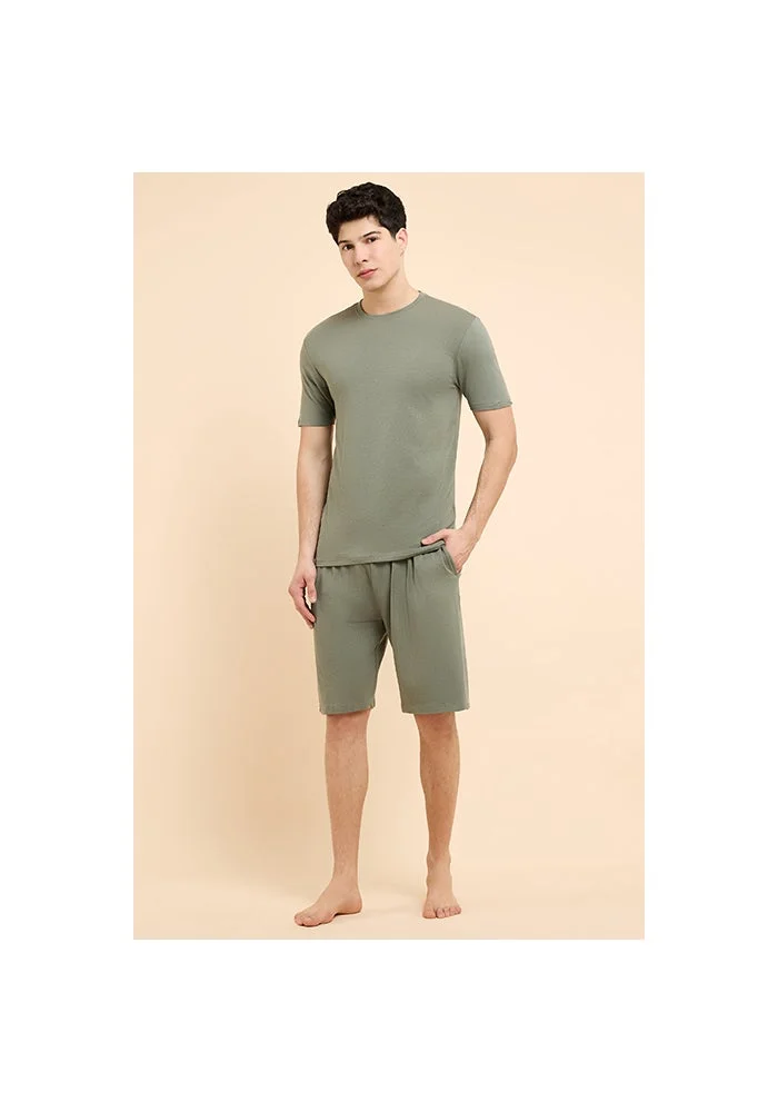 أر أند بي Solid Sleep T-Shirt with Crew Neck and Short Sleeves