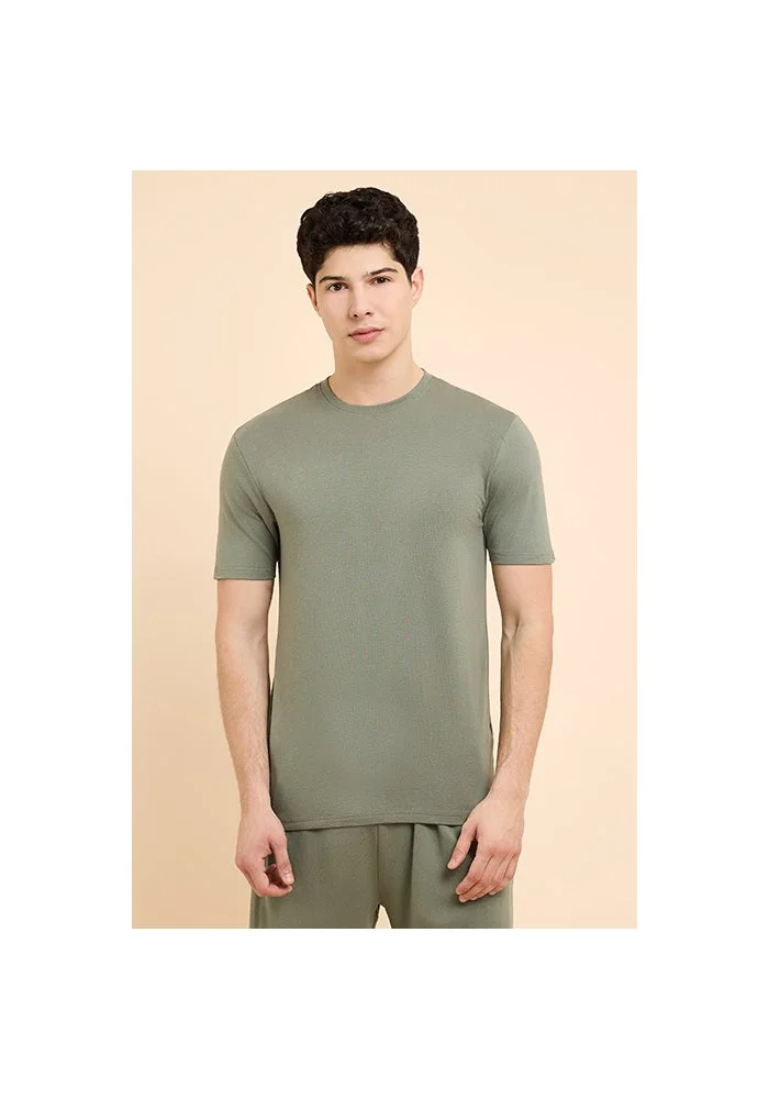 أر أند بي Solid Sleep T-Shirt with Crew Neck and Short Sleeves