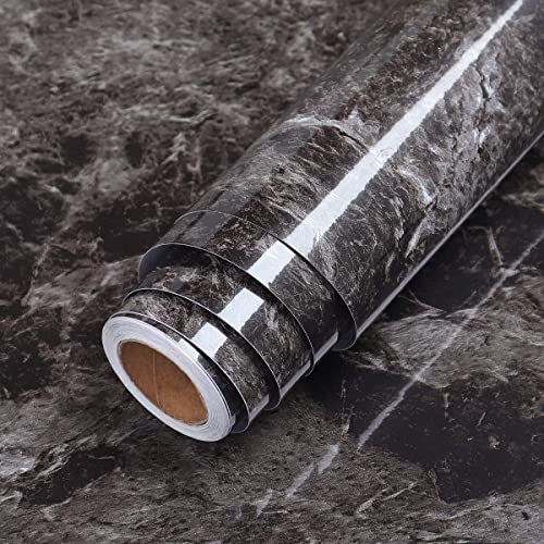 Elton Vinyl Self Adhesive High Gloss Brown Marble Wallpaper, 16 x 96 Inch - Image 1