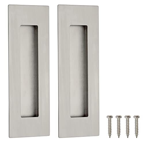Malimali 6 Inch Recessed Finger Flush Pulls for Pocket and Sliding Barn Doors, Brushed Stainless Steel Rectangular Door Pulls Hardware(2 Pack) - Image 1