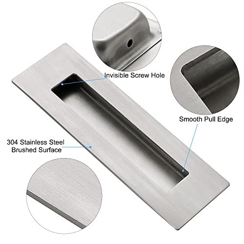 Malimali 6 Inch Recessed Finger Flush Pulls for Pocket and Sliding Barn Doors, Brushed Stainless Steel Rectangular Door Pulls Hardware(2 Pack) - Image 3