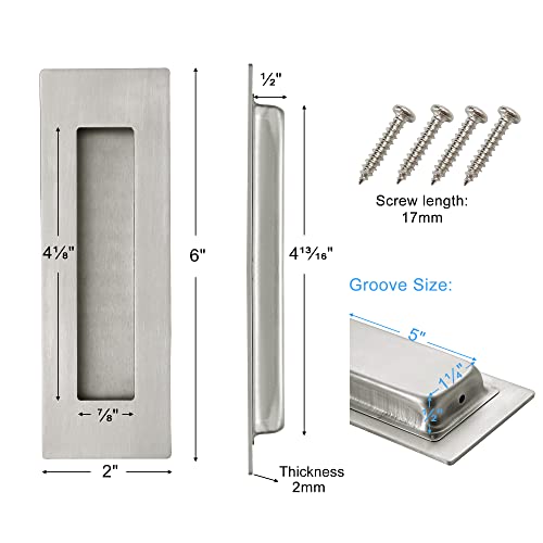 Malimali 6 Inch Recessed Finger Flush Pulls for Pocket and Sliding Barn Doors, Brushed Stainless Steel Rectangular Door Pulls Hardware(2 Pack) - Image 2