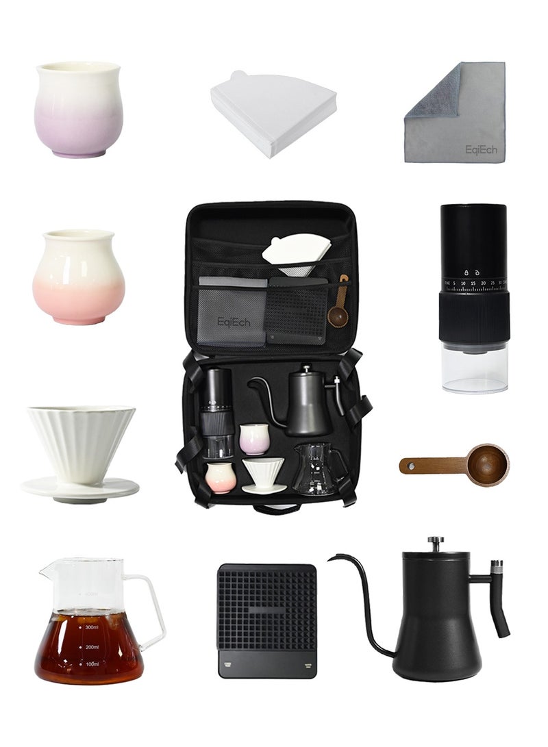 EqiEch V60 Pour Over Coffee Set,10-Piece Electric Coffee Grinder Drip Coffee Maker Set,Hand Brewing Coffee Accessories Kit,ALL In 1 Portable Travel Bag - Image 1