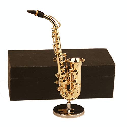 Dselvgvu Miniature Saxophone with Stand and Case Brass Mini Musical Instrument Replica Collectible Figurines Dollhouse Accessories Model Home Decorations Ornaments Alto Saxophone 524x276x089 - Image 1