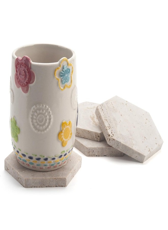 IVAILEX Marble Coasters for Drinks Hexagon Travertine Stone Coaster Set of 4 for Coffee Table Office Desk - Image 4