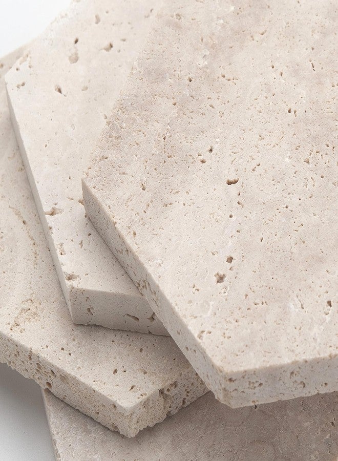 IVAILEX Marble Coasters for Drinks Hexagon Travertine Stone Coaster Set of 4 for Coffee Table Office Desk - Image 3
