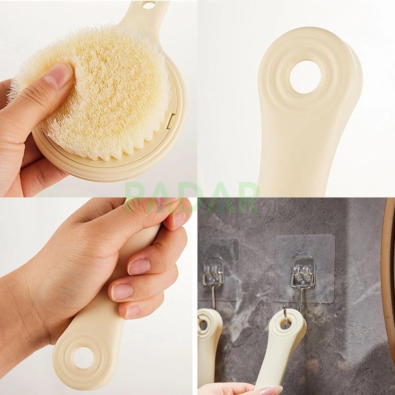PADAR Dry Back Scrubber for Bath – with Curved Plastic Long Handle Clear Shower Brush Dry Skin Hygienic Exfoliating Cellulite Bath & Shower Brush – Gentle Body Wash Brush & Massage Scrubber for Men & Women (Doughnut Bath Brush) - Image 3