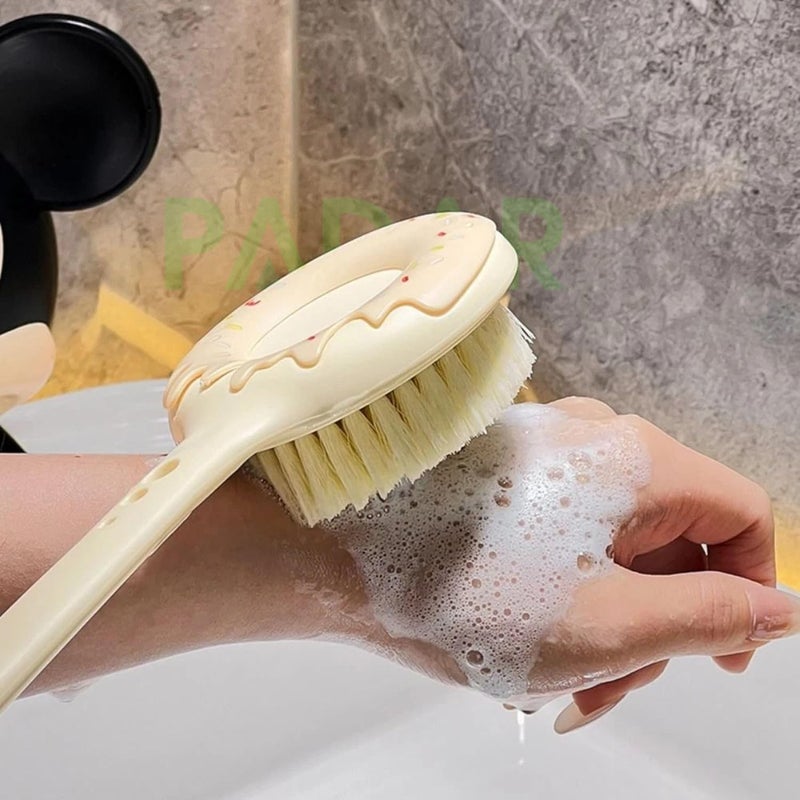 PADAR Dry Back Scrubber for Bath – with Curved Plastic Long Handle Clear Shower Brush Dry Skin Hygienic Exfoliating Cellulite Bath & Shower Brush – Gentle Body Wash Brush & Massage Scrubber for Men & Women (Doughnut Bath Brush) - Image 2
