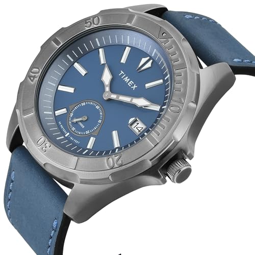 TIMEX ساعة تيمكس التناظرية للرجال مع قرص دائري أزرق وحزام جلدي أزرق مقاوم للماء - TWEG30201 - Image 2