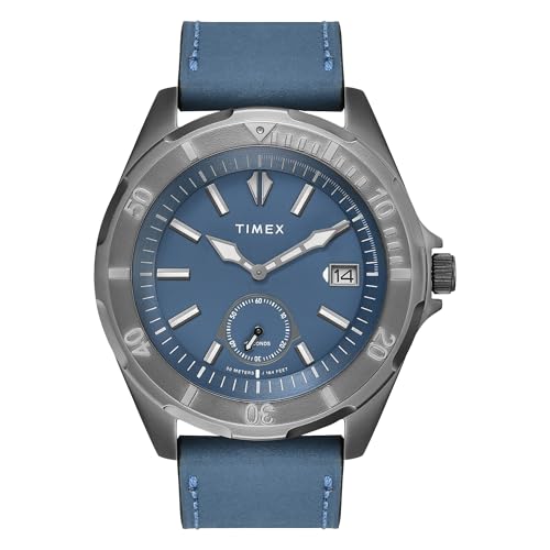 TIMEX ساعة تيمكس التناظرية للرجال مع قرص دائري أزرق وحزام جلدي أزرق مقاوم للماء - TWEG30201 - Image 1