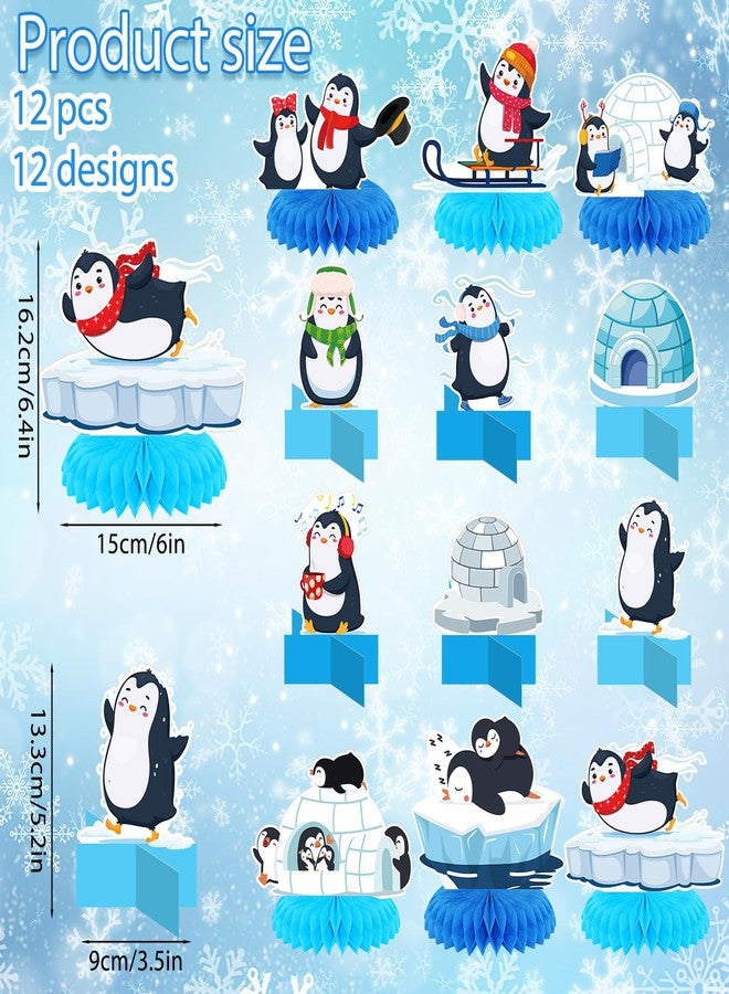 MiniInflat 12 Pcs Penguin Birthday Party Decoration Arctic Animals Honeycomb Centerpieces Winter Polar Bear Table Topper for Baby Baptism Birthday Party Decorations(Penguin) - Image 3