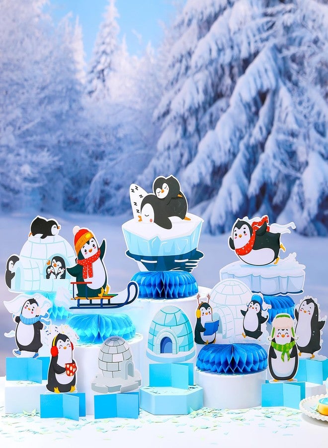 MiniInflat 12 Pcs Penguin Birthday Party Decoration Arctic Animals Honeycomb Centerpieces Winter Polar Bear Table Topper for Baby Baptism Birthday Party Decorations(Penguin) - Image 2