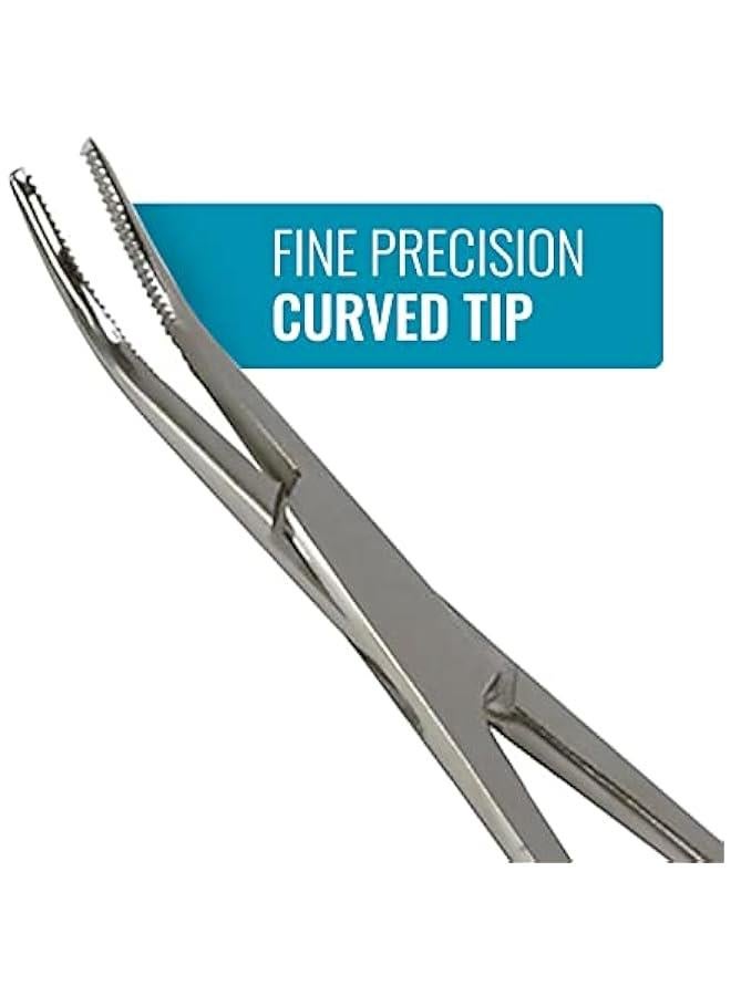 Precision Locking Clamp Tweezers Forceps with 5.5-inch Curved Silver Design - Image 3