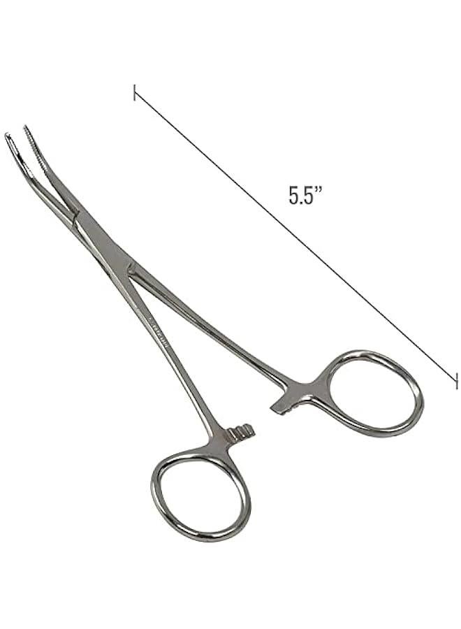 Precision Locking Clamp Tweezers Forceps with 5.5-inch Curved Silver Design - Image 2