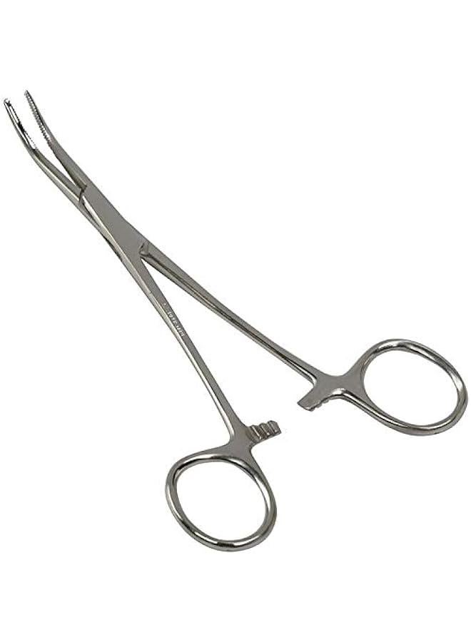 Precision Locking Clamp Tweezers Forceps with 5.5-inch Curved Silver Design - Image 1