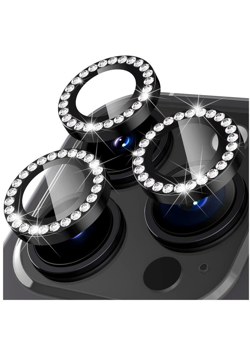 Camera Lens Protector, Set with Diamonds Bling Camera Cover Tempered Glass for iPhone 14 Pro Max /14 Pro [Perfectly Fit] - Diamond Black - Image 1