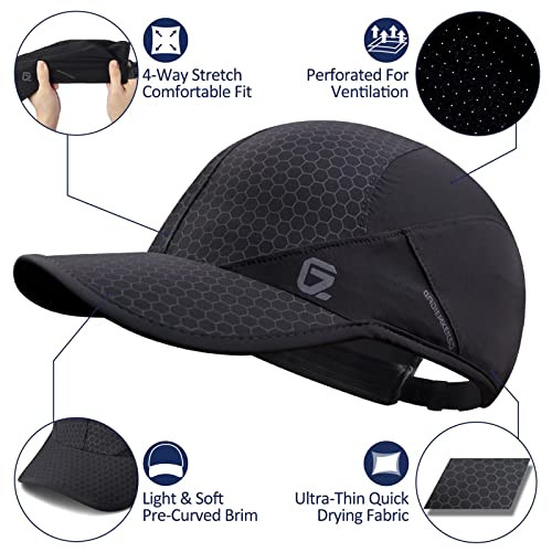 GADIEMKENSD Sport Cap,Soft Brim Lightweight Running Hat Breathable Baseball Cap Quick Dry Sport Caps Cooling Portable Sun Hats for Men and Woman Performance Cloth Workouts and Outdoor Activities Black - Image 2