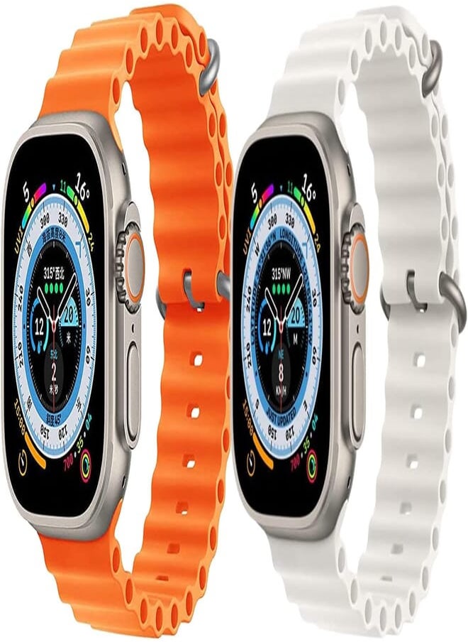 YOMNA YOMNA Silicone Ocean Band Strap for Apple Watch Ultra 8 49mm Orange (Single Color Strap) with White (Single Color Strap)(set of 2), Silicone 
