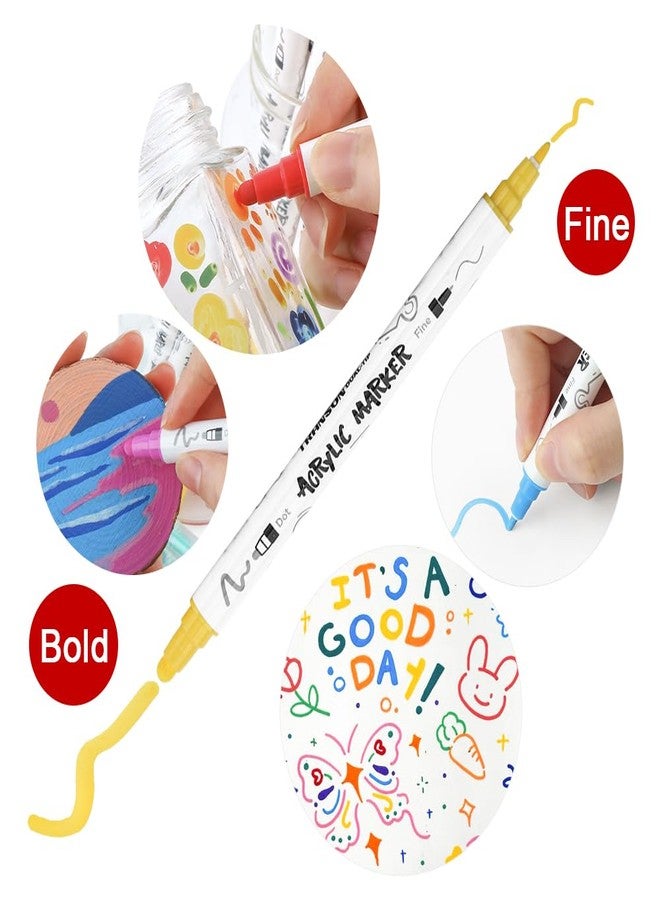 TRANSON 24 Color Bold and Fine Dual-tip Acrylic Paint Pen Set for Canvas Rock Wood Leather Ceramic DIY Painting - Image 3