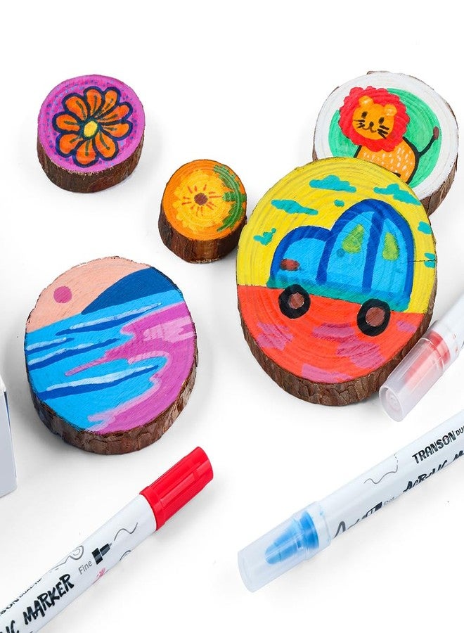 TRANSON 24 Color Bold and Fine Dual-tip Acrylic Paint Pen Set for Canvas Rock Wood Leather Ceramic DIY Painting - Image 5