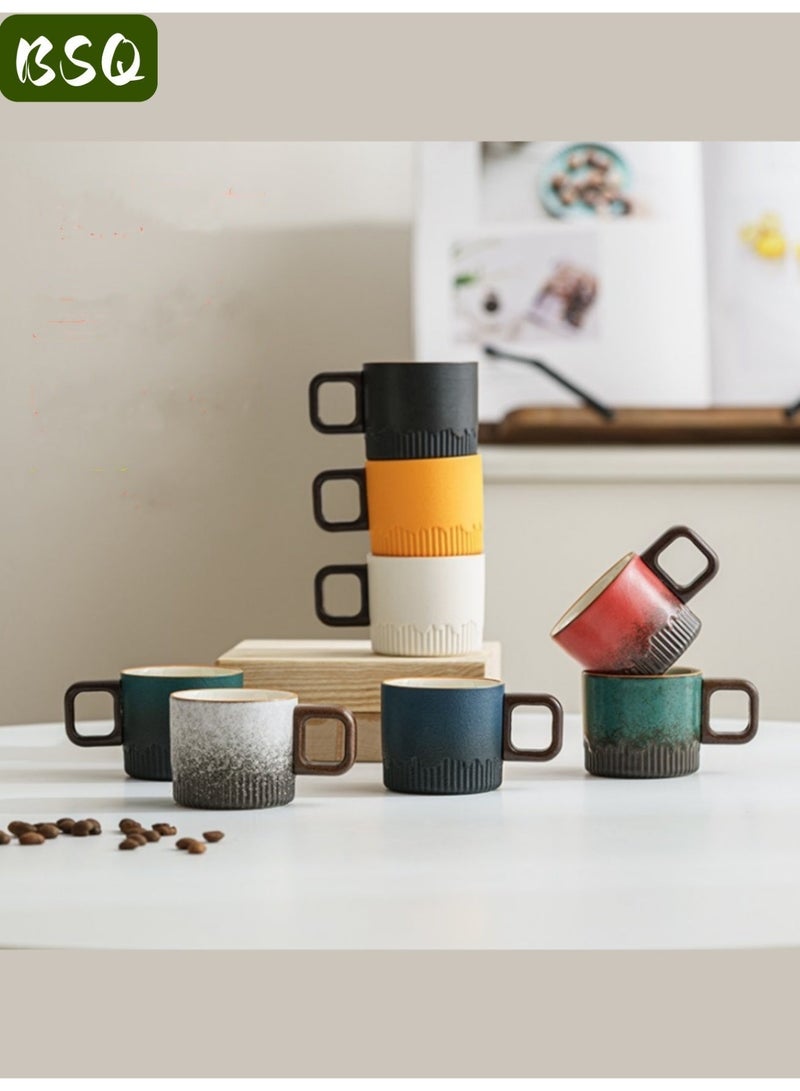 بي إس كيو كوبين صغيرين من الإسبريسو بسعة 75 مل (أسود وأبيض) بمقابض خشبية من السيراميك وتزجيج متدرج، مثالي للقهوة التركية واللاتيه والكابتشينو. أكواب قهوة صغيرة من البورسلين على الطراز الياباني بمقابض خشبية وأكواب شاي سيراميك صغيرة. - Image 1