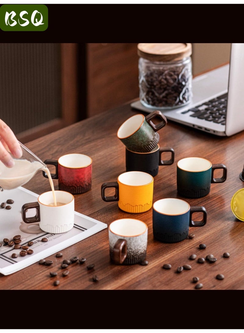 بي إس كيو كوبين صغيرين من الإسبريسو بسعة 75 مل (أسود وأبيض) بمقابض خشبية من السيراميك وتزجيج متدرج، مثالي للقهوة التركية واللاتيه والكابتشينو. أكواب قهوة صغيرة من البورسلين على الطراز الياباني بمقابض خشبية وأكواب شاي سيراميك صغيرة. - Image 4