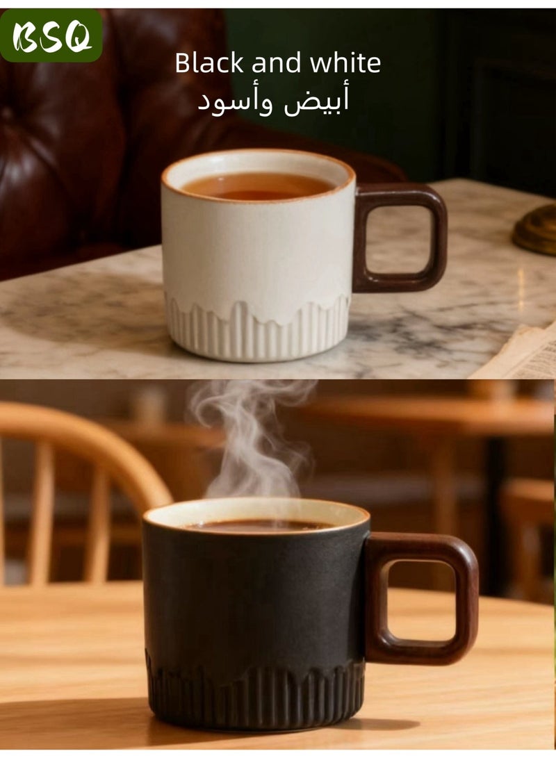بي إس كيو كوبين صغيرين من الإسبريسو بسعة 75 مل (أسود وأبيض) بمقابض خشبية من السيراميك وتزجيج متدرج، مثالي للقهوة التركية واللاتيه والكابتشينو. أكواب قهوة صغيرة من البورسلين على الطراز الياباني بمقابض خشبية وأكواب شاي سيراميك صغيرة. - Image 4