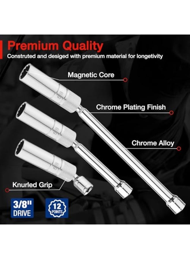 Generic CCHELIZI 6 PCS Magnetic Swivel Spark Plug Socket Set, Includes 9/16-inch, 5/8-inch, 13/16-inch, 14 MM Thin Wall Sockets with 4, 6, 11-inch Extensions, 3/8" Drive with 12 Points, Magnetic Core  - Image 3