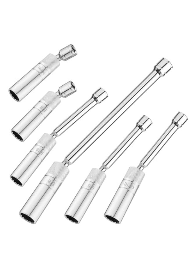 Generic CCHELIZI 6 PCS Magnetic Swivel Spark Plug Socket Set, Includes 9/16-inch, 5/8-inch, 13/16-inch, 14 MM Thin Wall Sockets with 4, 6, 11-inch Extensions, 3/8" Drive with 12 Points, Magnetic Core  - Image 1