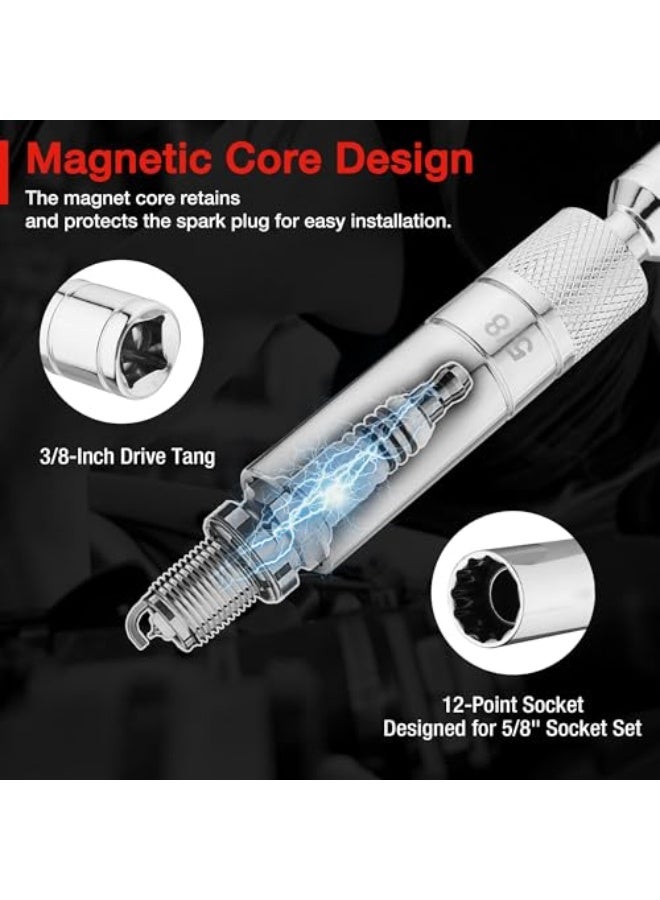 Generic CCHELIZI 6 PCS Magnetic Swivel Spark Plug Socket Set, Includes 9/16-inch, 5/8-inch, 13/16-inch, 14 MM Thin Wall Sockets with 4, 6, 11-inch Extensions, 3/8" Drive with 12 Points, Magnetic Core  - Image 5