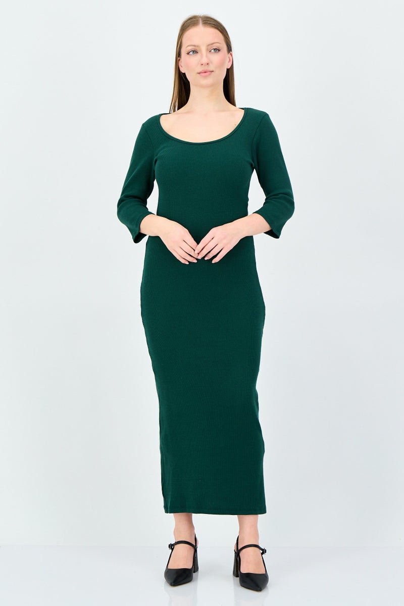 trendyol Women Ribbed Bodycon Dress, Green - Image 1