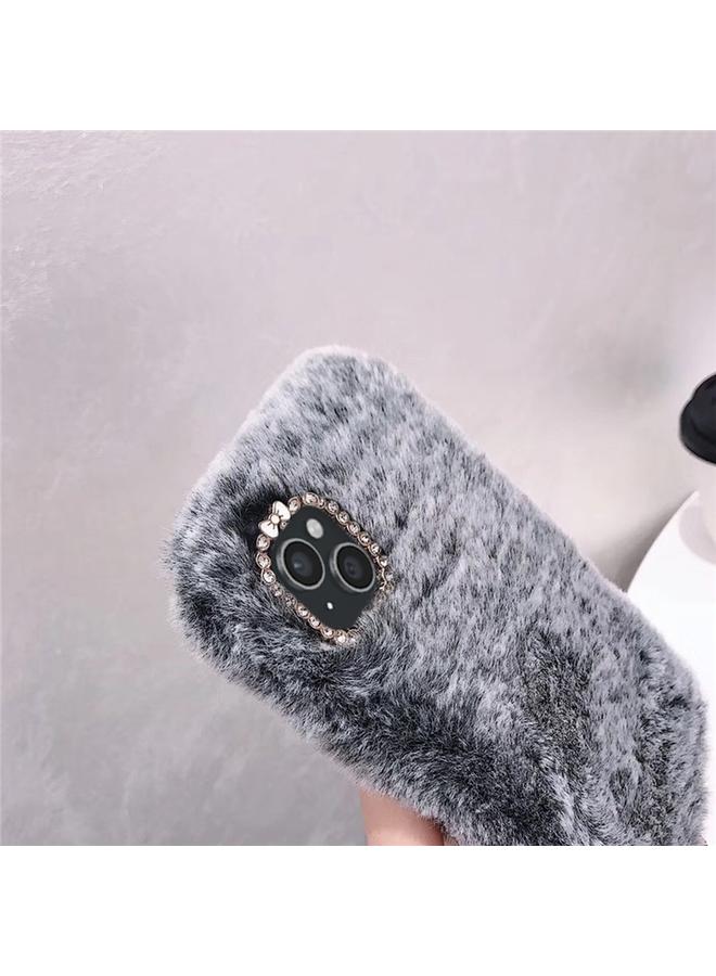 زبون جراب لهاتف iPhone 12 mini مع حلقة عدسة ماسية بلون سادة، جراب هاتف من القطيفة - Image 4