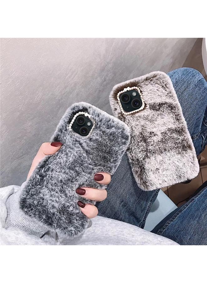 زبون جراب لهاتف iPhone 12 mini مع حلقة عدسة ماسية بلون سادة، جراب هاتف من القطيفة - Image 5