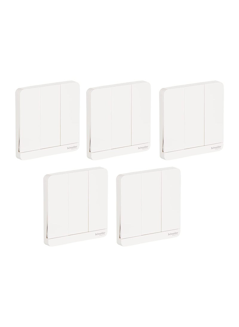 Schneider Electric Avataron White - 1-Way Plate Switch 3 Gang - 16Ax - White - Pack of 5