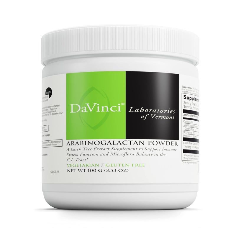 DaVinci Labs Arabinogalactan Powder Probiotic Support Supplement Aids Immune System GI Health Microflora Balance Prebiotic Fiber Supplement with Larch Tree Extract 20 Servings 100 g