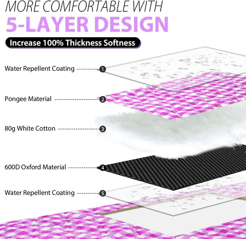 ZAZE Picnic Blanket Waterproof Sandproof, 80''x80'' 3-Layer Cute Compact Extra Large Machine Washable Foldable Beach Mat, Big XL Outdoor Blankets for Spring Summer Camping, Park, Grass(Pink and White) - Image 3
