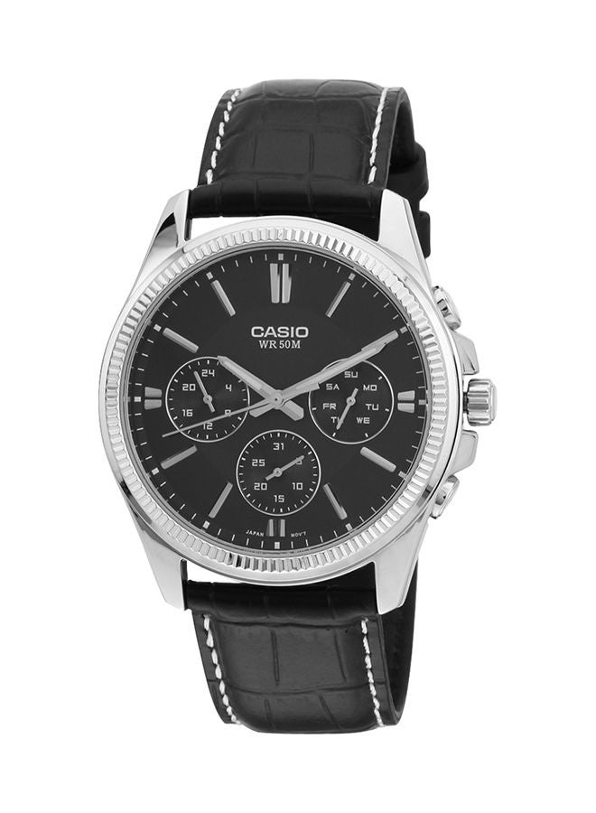 CASIO Men Leather Analog Quartz Watch MTP-1375L-1AVDF - 42 mm - Black - Image 1