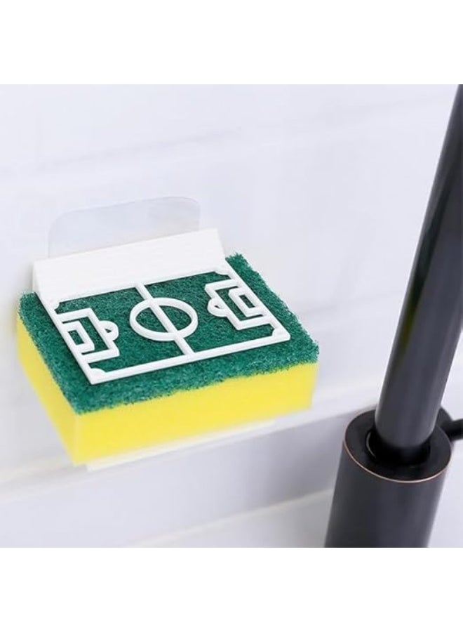 Kitchen Sponge Holder with Soccer Field Design, Double-Sided Storage, 6.5 x 5.7 x 8 cm, White - Image 4