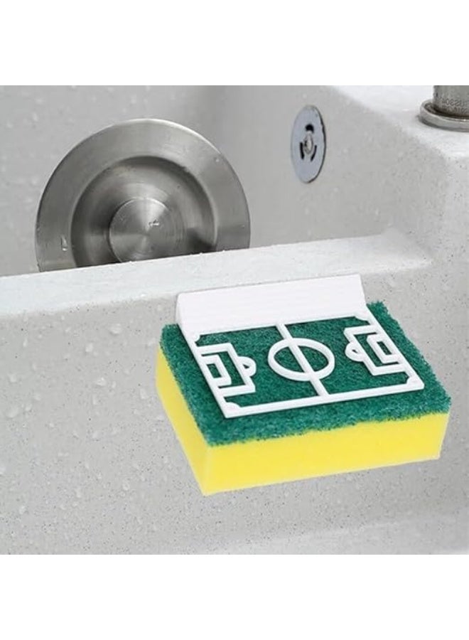 Kitchen Sponge Holder with Soccer Field Design, Double-Sided Storage, 6.5 x 5.7 x 8 cm, White - Image 2